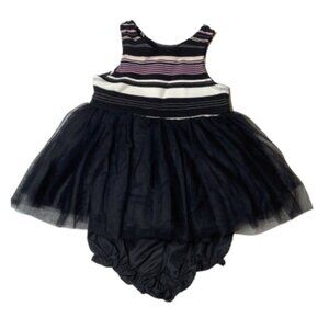 Pastourelle by Pippa & Julie Black & Pink Striped Dress, Tulle Skirt & Bloomers!